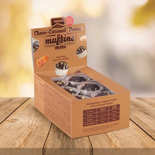 12 x Cocoa-Caramel-Peanut Mini Muffins - Magdalenas con bajo contenido en azúcares 30 g