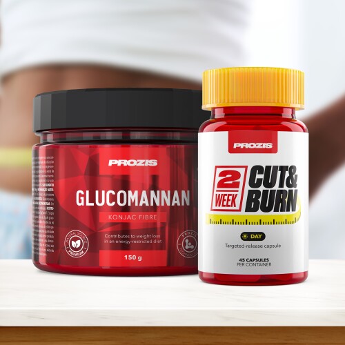 2 Week Cut & Burn 45 caps - Day + Free Glucomannan - Konjac Fibre 150 g Natural