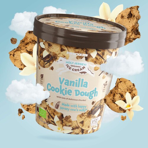 Gelato alla Vaniglia Biologica con Cioccolato e Biscotti in Pezzi Holy Jersey 450mL