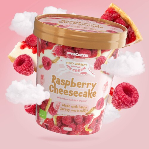 Glace Bio au Cheesecake à la Framboise avec Morceaux de Cheesecake Holy Jersey 450mL
