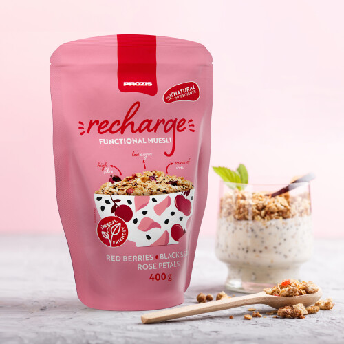 Recharge Functional Muesli 400 g Frutos Vermelhos - Sésamo Negro - Pétalas de Rosa