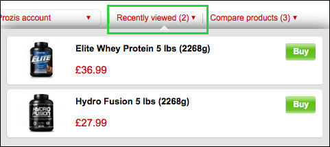 Recently viewed products list;