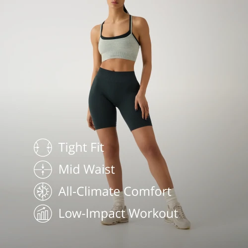 Athleisure middelhoge fietsshorts - donkergroen (2)
