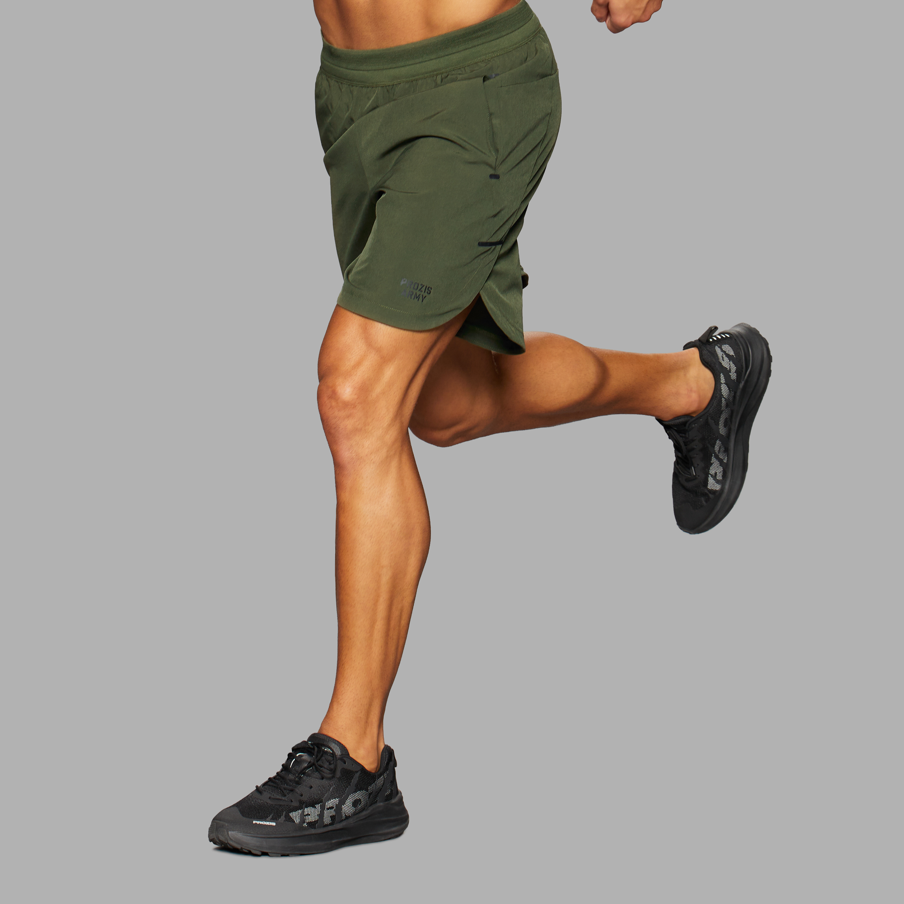 olive running shorts