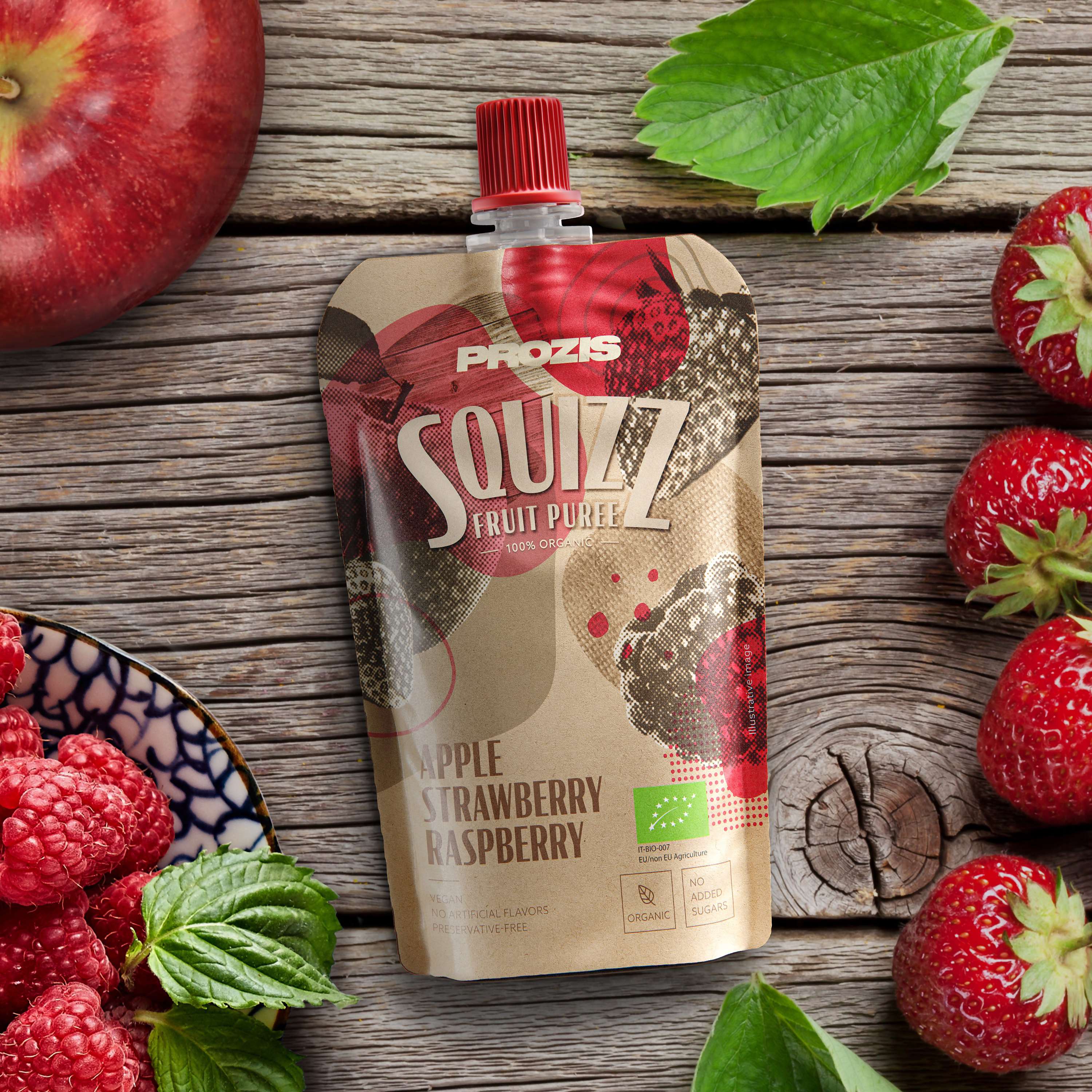 Squizz 100 Organic Fruit Puree Apple Strawberry Raspberry 100 G Free From Dietary Needs Prozis