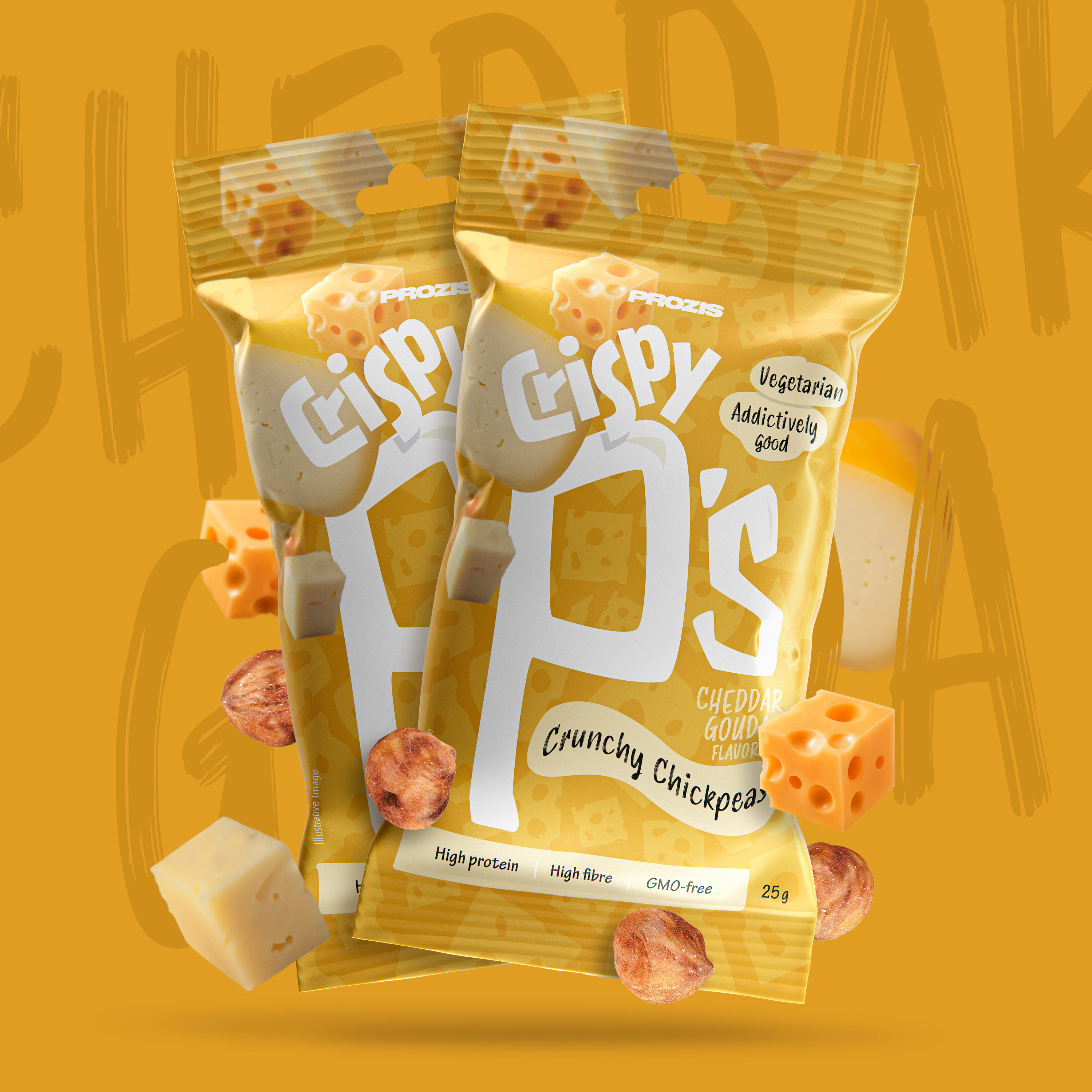 2 x Crispy P's Crunchy Chickpeas 25 g Cheddar and Gouda - Free From   Dietary Needs | Prozis