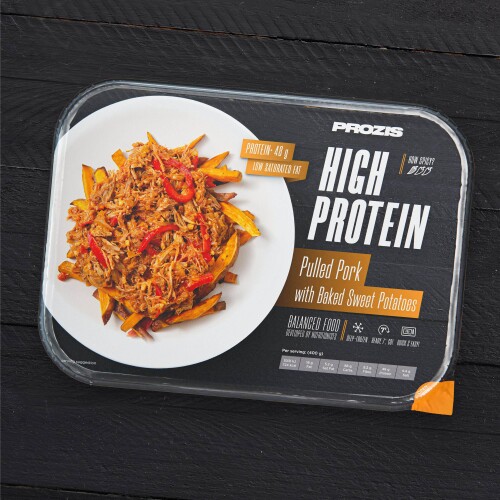 High Protein Pulled Pork with Baked Sweet Potatoes