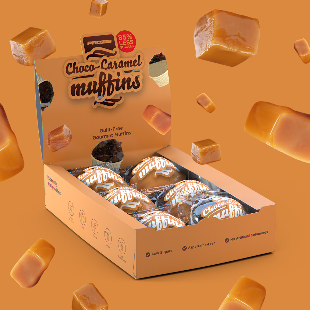 6 x Muffin al cacao e caramello con pochi zuccheri 60 g
