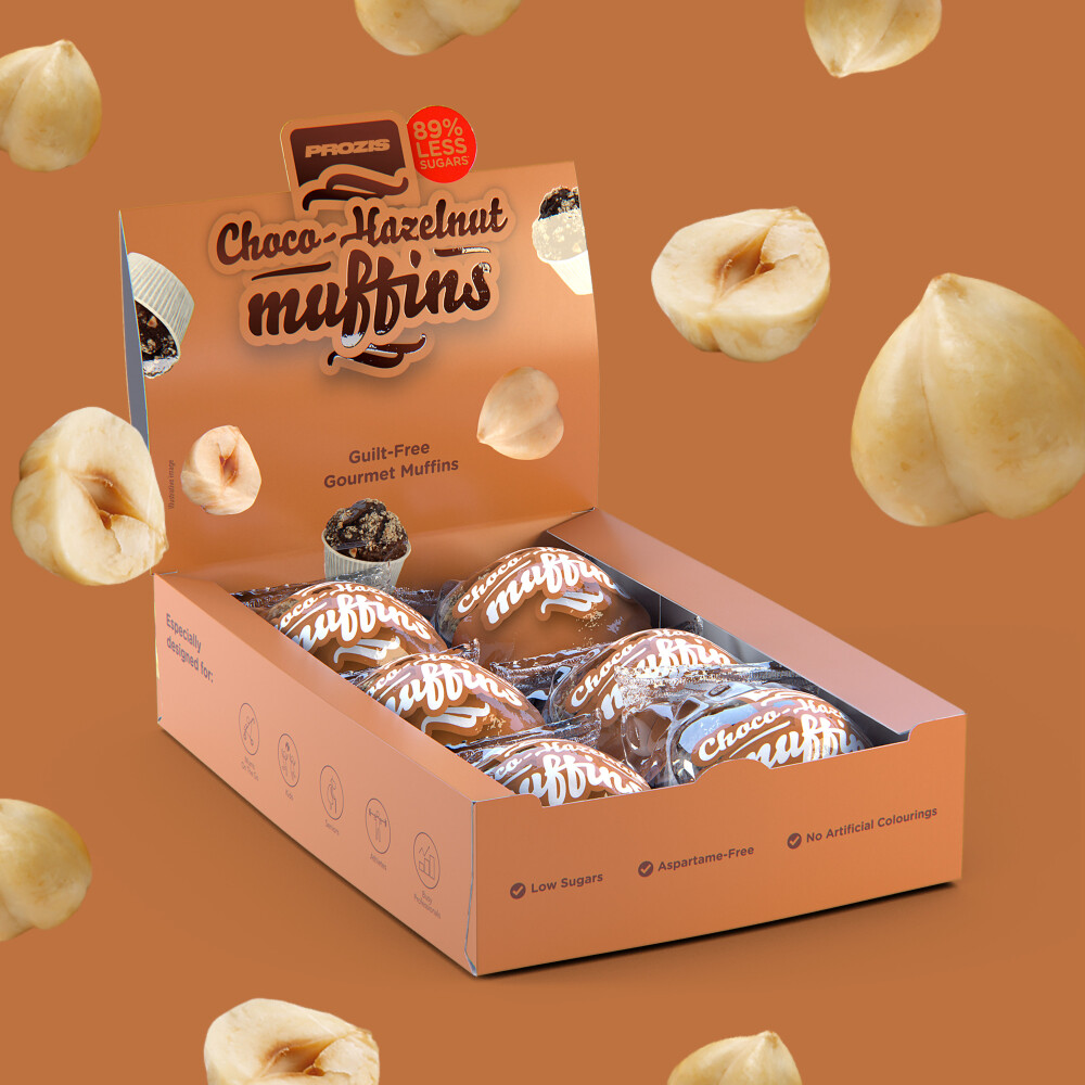 6 x Cocoa-Hazelnut Muffins - Low Sugar Muffins 60 g