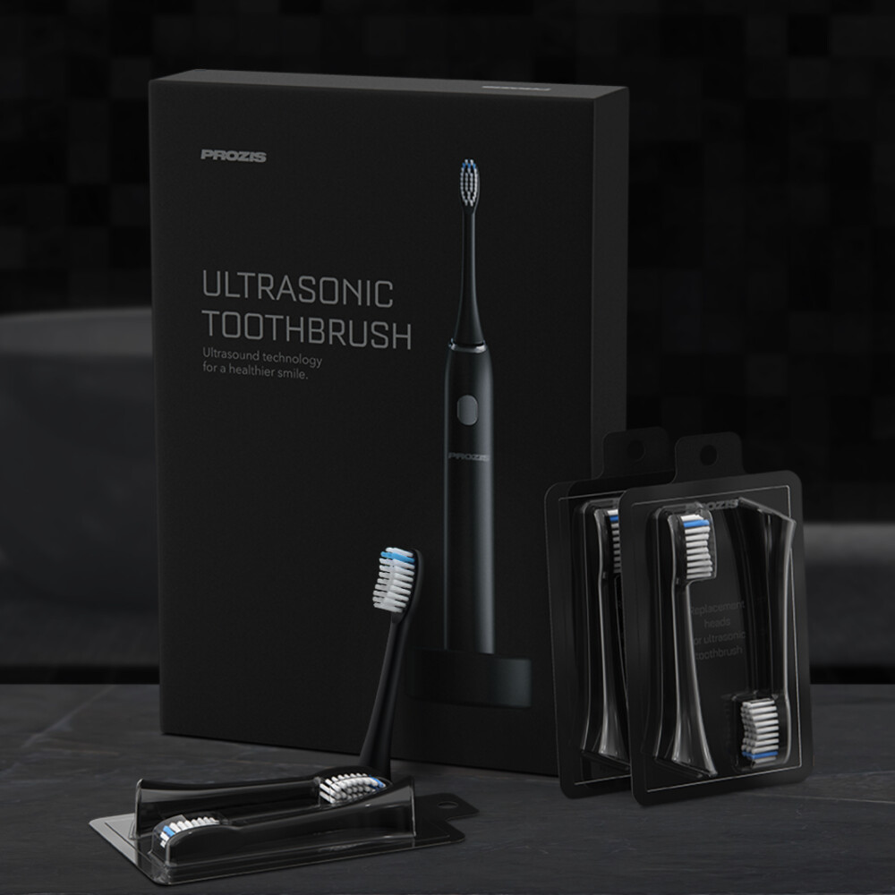 Ultraschallzahnbürste B-1 Schwarz + 8 x Wechselkopf