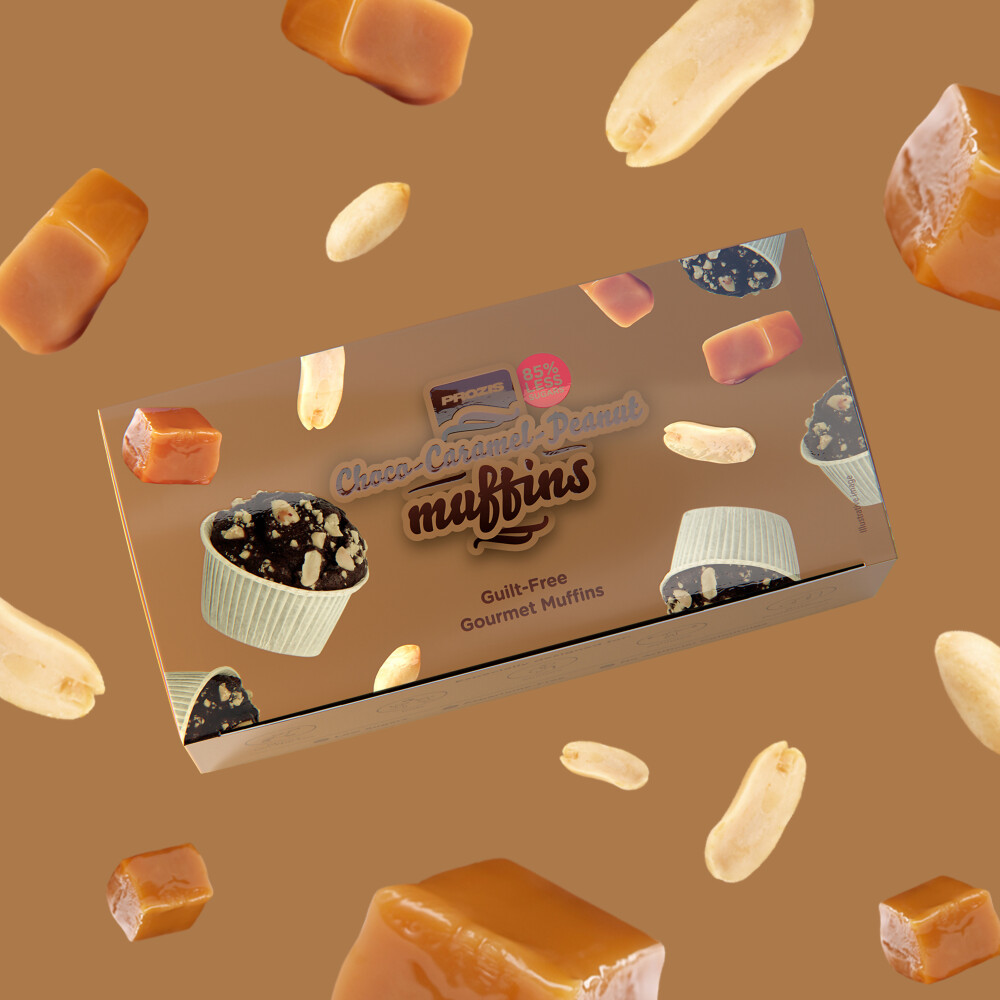 2 x Muffins de cacao, caramelo y cacahuetes con bajo contenido en azúcares 60 g