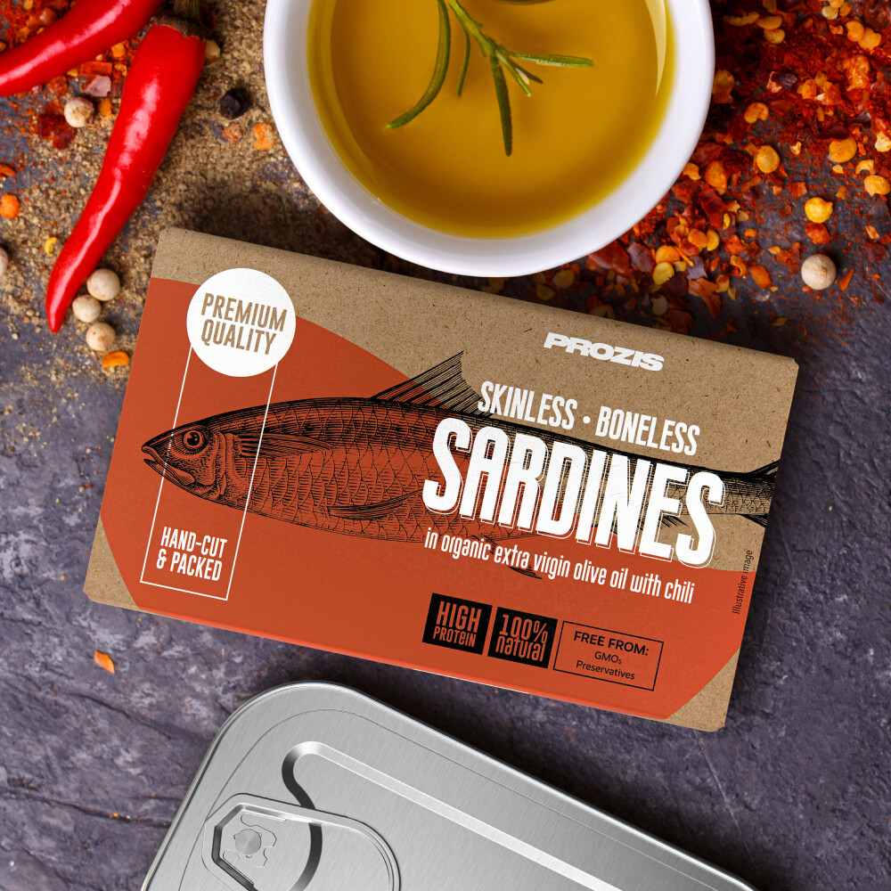 Skinless and Boneless Sardines - In Organic Extra Virgin Olive Oil with Chili 120 g