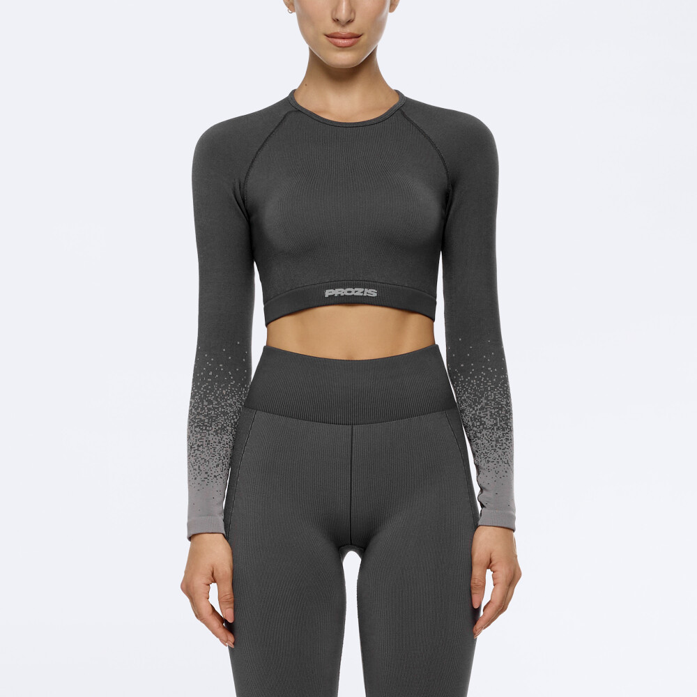 Gradient Langarm-Crop Top