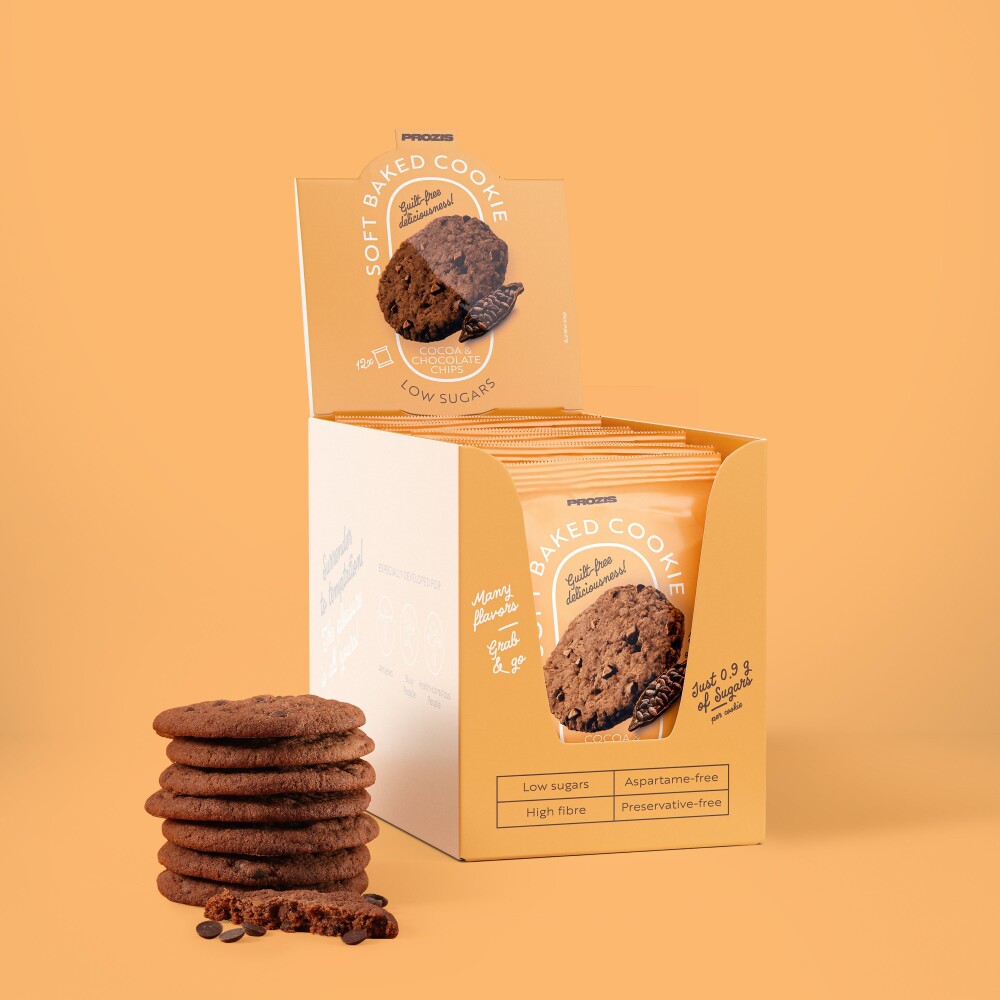 Soft Baked Cookies – Biscuits à Faible Teneur en Sucres (12 pièces) - Cacao et Pépites de Chocolat