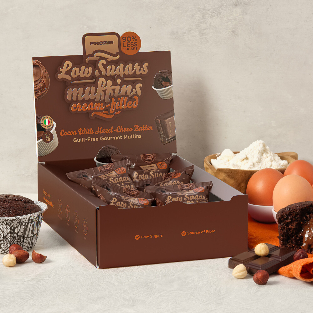 Gefüllte Muffins mit niedrigem Zuckergehalt (6 Stk.) – Kakao mit Haselnuss-Schokocreme