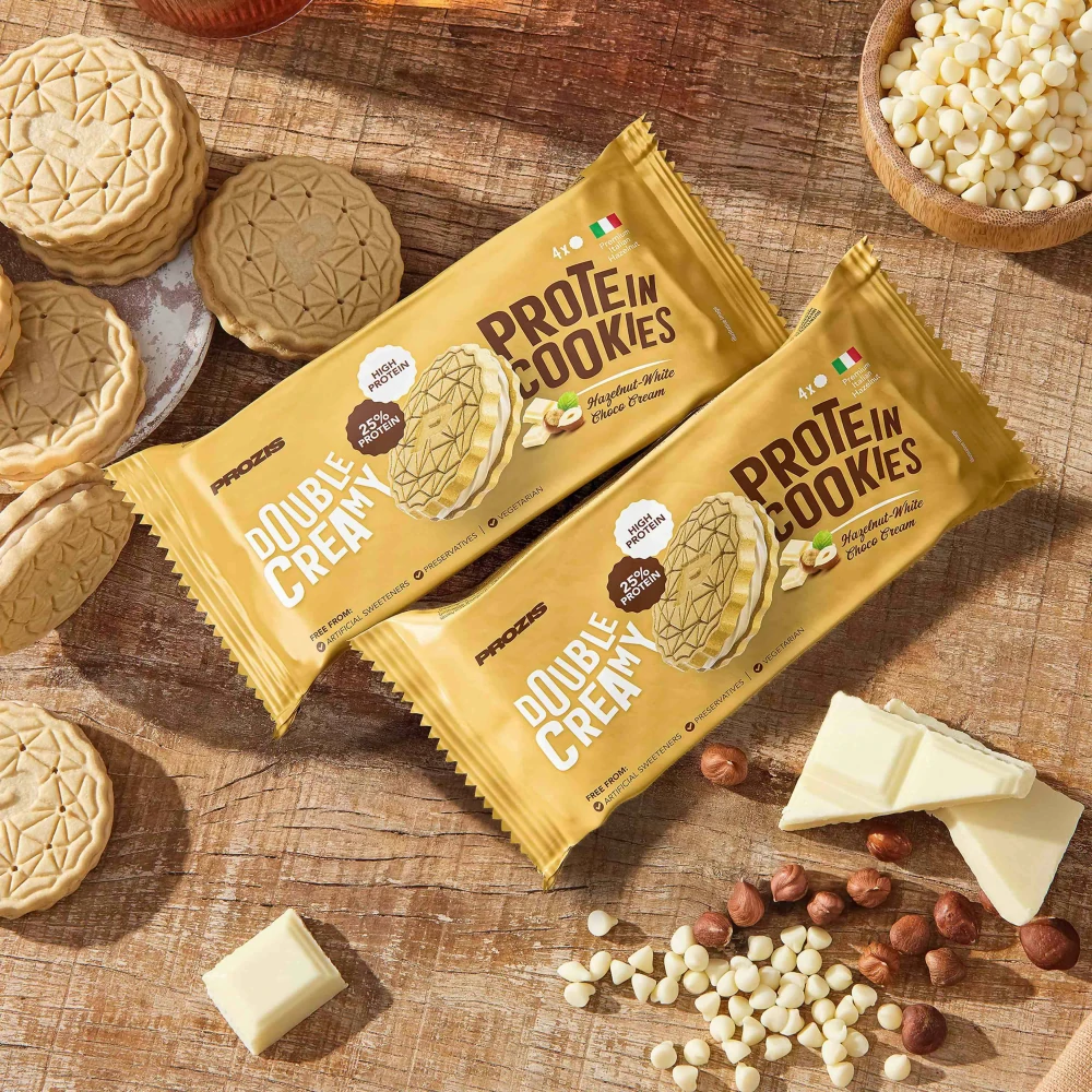Double Creamy Protein Cookies (2 packs of 4) - Hazelnut & White Chocolate Cream (1)