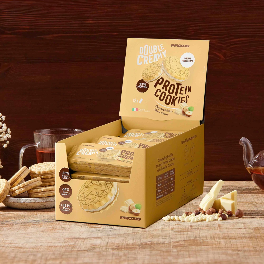 Double Creamy Protein Cookies (12 packs of 4) - White Chocolate & Hazelnut Cream (1)