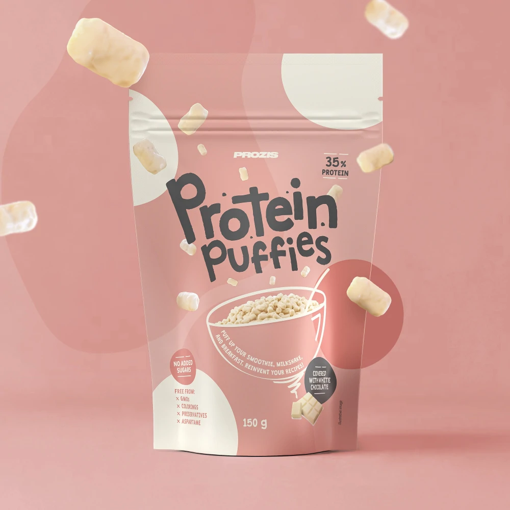 Protein-Puffies - Weißer Schokoladenüberzug 150 g (1)
