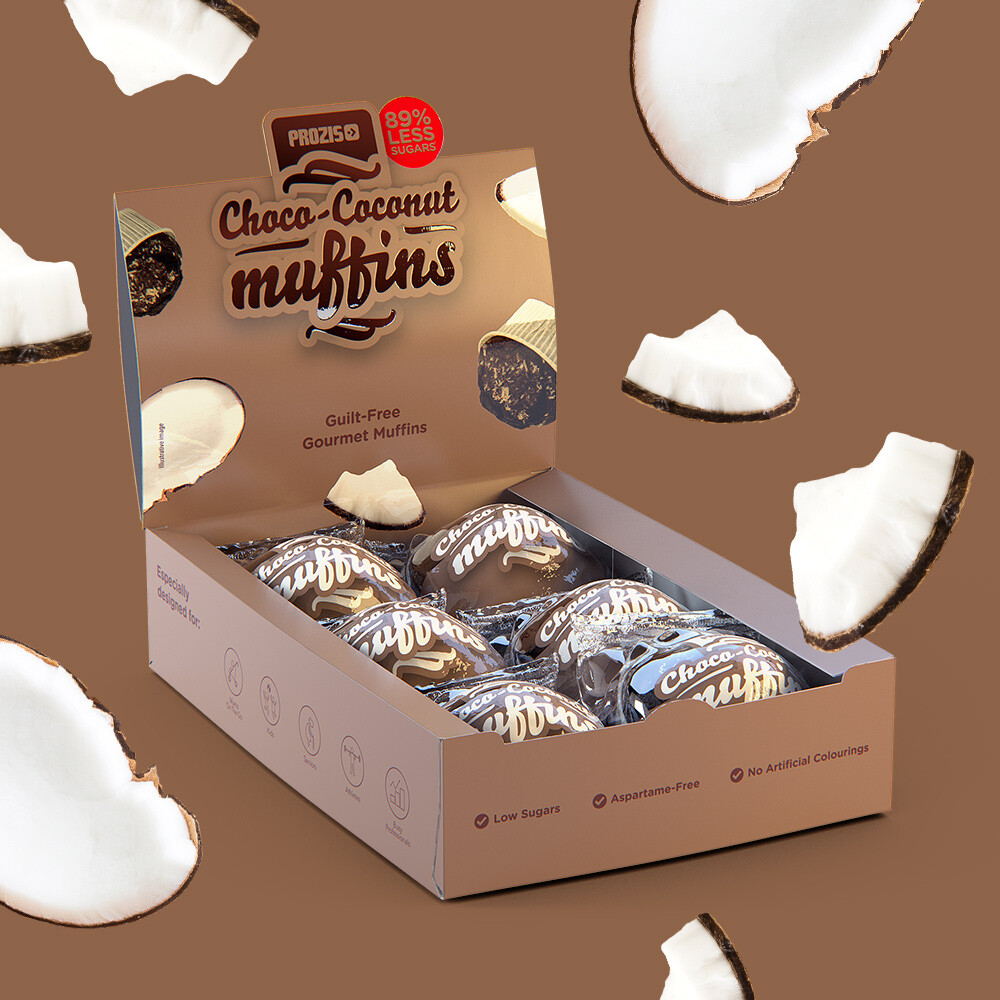 6 x Cocoa-Coconut Muffins - Muffins com Baixo Teor de Açúcares 60 g