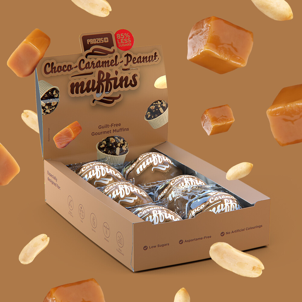 6 x Cocoa-Caramel-Peanut Muffins - Low Sugar Muffins 60 g