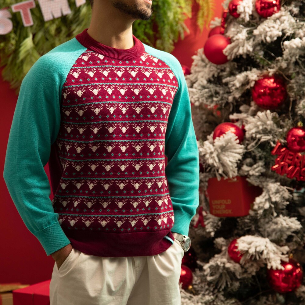 Pull Xmas Rudolph - Blue/Bordeaux