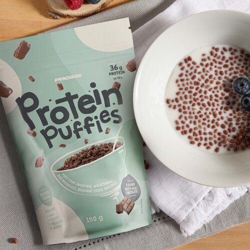 Protein Puffies - Enrobage Chocolat au Lait 150 g - Petit Déjeuner et Snacks | Prozis