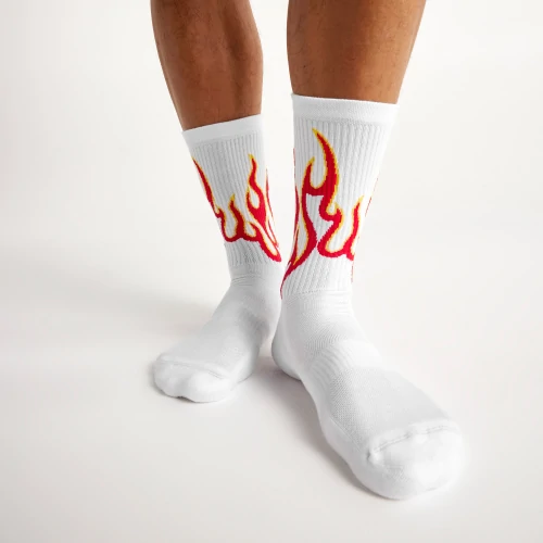 Calcetines largos Flame On - White / Red - Rendimiento y Deporte