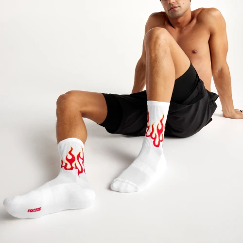 Calcetines largos Flame On - White / Red - Rendimiento y Deporte