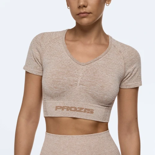 BFF Crop T Shirt Beige Melange Clothing Prozis