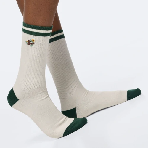 Bloom Crew Socks Off White Green