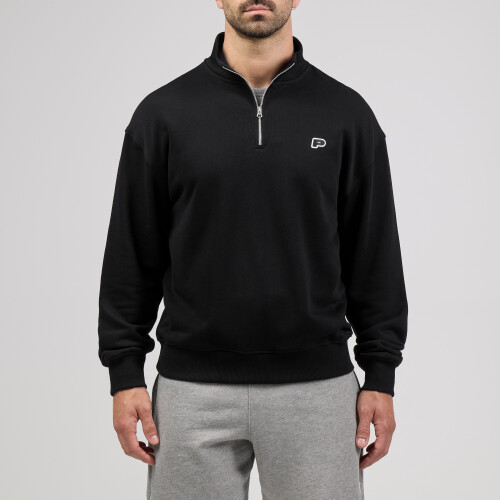 Felpa uomo mezza zip nero invernale taglie forti maxfort