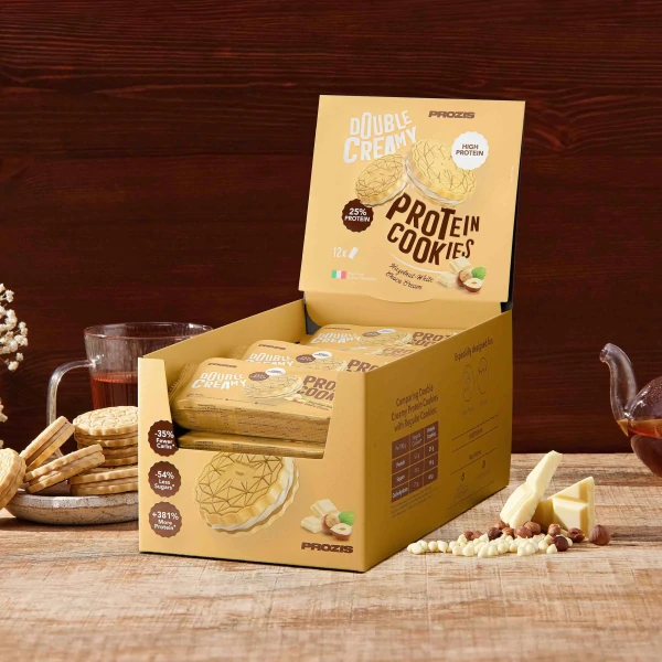 Double Creamy Protein Cookies (12 packs of 4) - White Chocolate & Hazelnut Cream