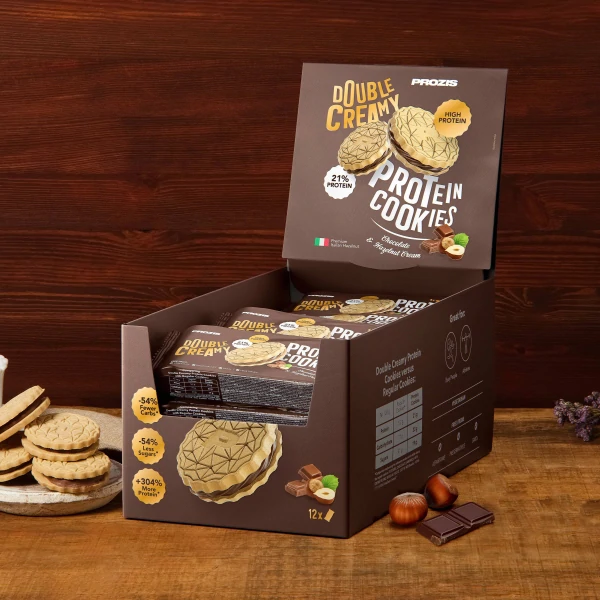 Double Creamy Protein Cookies (12 packs of 4) - Chocolate & Hazelnut Cream