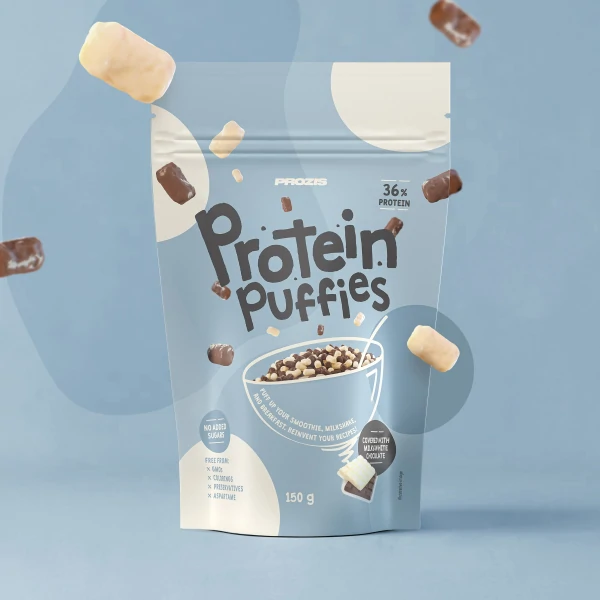 Protein-Puffies - Schokoladen-Duo - Überzug aus weißer und Milchschokolade 150 g