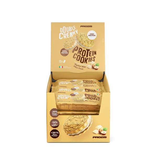 Double Creamy Protein Cookies (12 packs of 4) - White Chocolate & Hazelnut Cream