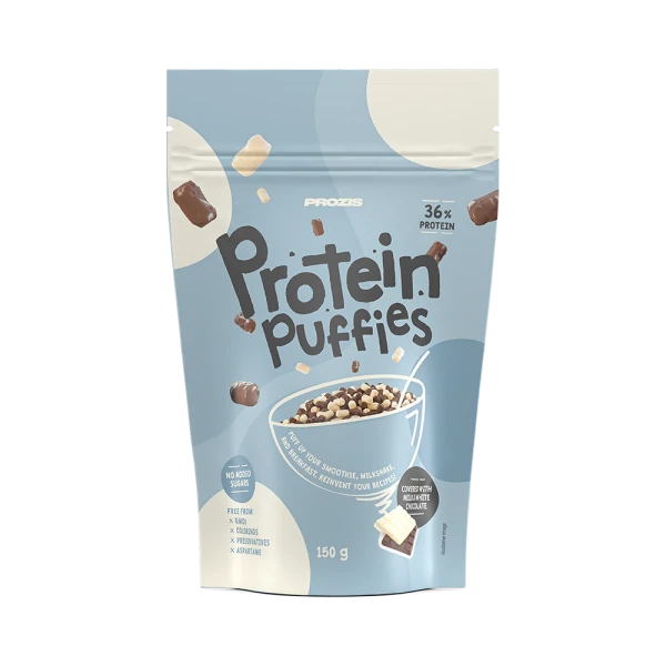Protein Puffies - Chocolate Duo - Copertura di cioccolato bianco e al latte 150 g