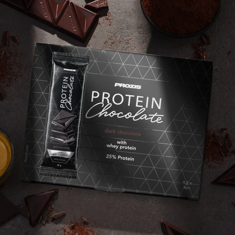 Chocolate negro proteico con suero de leche - 12 barritas