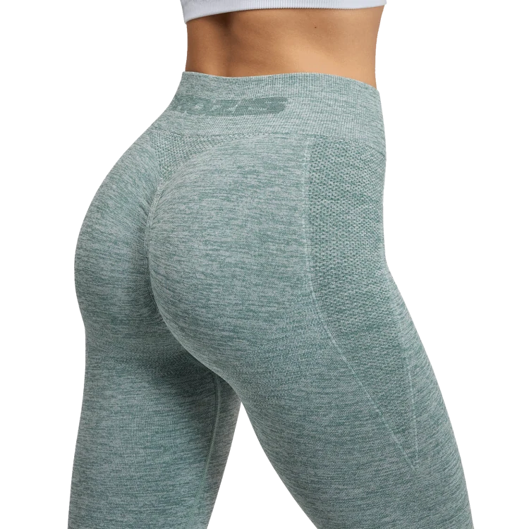 Peach Perfect Regular Waist Leggings - Smoky Green Melange