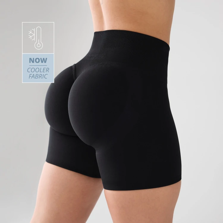 Pantaloncini Da Bici A Vita Alta In Misto Cotone, Mezza Coscia, Per Fitness E Tempo Libero, Colore Ice Blue, Taglia S